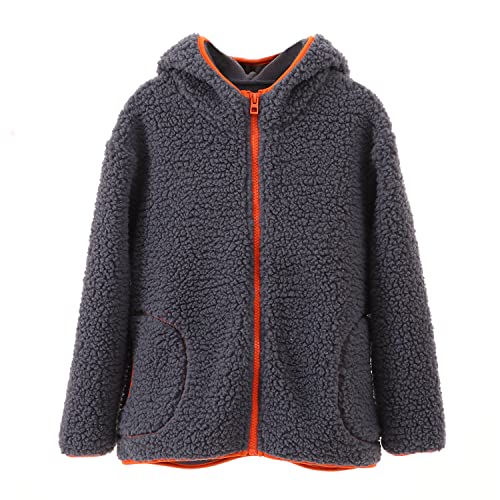 ANIMQUE Kinder Fleecejacke mit Kapuze Jungen Mädchen Verdickte Jacke Winter Herbst Warm Zipper Kapuzenjacke, Dunkelgrau 110 von ANIMQUE