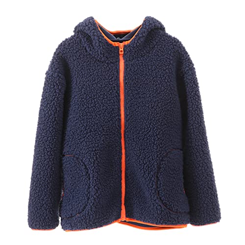 ANIMQUE Kinder Fleecejacke mit Kapuze Jungen Mädchen Verdickte Jacke Winter Herbst Warm Zipper Kapuzenjacke, Marineblau 110 von ANIMQUE