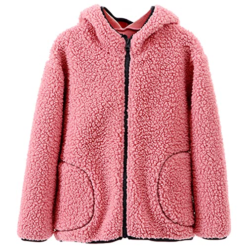 ANIMQUE Kinder Fleecejacke mit Kapuze Jungen Mädchen Verdickte Jacke Winter Herbst Warm Zipper Kapuzenjacke, Rosa 110 von ANIMQUE