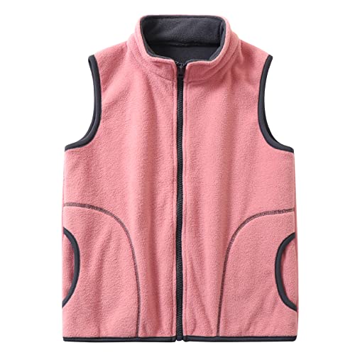 ANIMQUE Kinder Jungen Mädchen Fleeceweste Stehkragen Reißverschluss Doppellagiges Polar Fleece Weste Ärmellose Kinderjacke Einfarbig, Rosa 110 von ANIMQUE