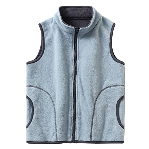 ANIMQUE Kinder Jungen Mädchen Fleeceweste Stehkragen Reißverschluss Doppellagiges Polar Fleece Weste Ärmellose Kinderjacke Einfarbig, Taubenblau 130 von ANIMQUE