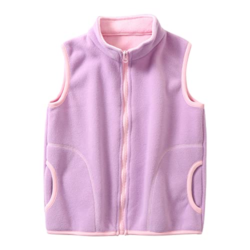 ANIMQUE Kinder Jungen Mädchen Fleeceweste Stehkragen Reißverschluss Doppellagiges Polar Fleece Weste Ärmellose Kinderjacke Einfarbig, Violett 140 von ANIMQUE