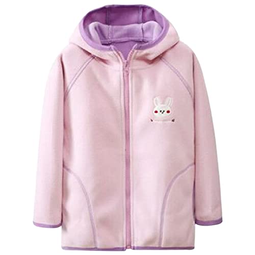 ANIMQUE Kinder Jungen Mädchen Polar Fleece Jacke mit Kapuze Reißverschluss Fleecejacke Winter Kleinkind Warm Outerwear Stickerei Hase, Rosa 100 von ANIMQUE