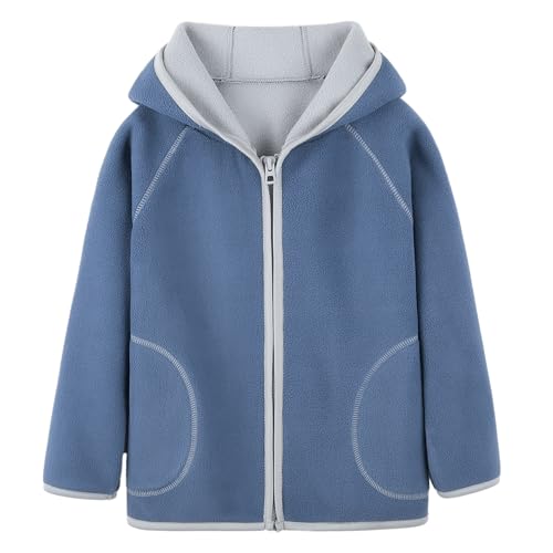 Kinder Kapuzenjacke Polar Fleece Doppellagig Jungen Mädchen Fleecejacke Reißverschluss Winter Herbst Jacke Warm Sport, Blau 100 von ANIMQUE