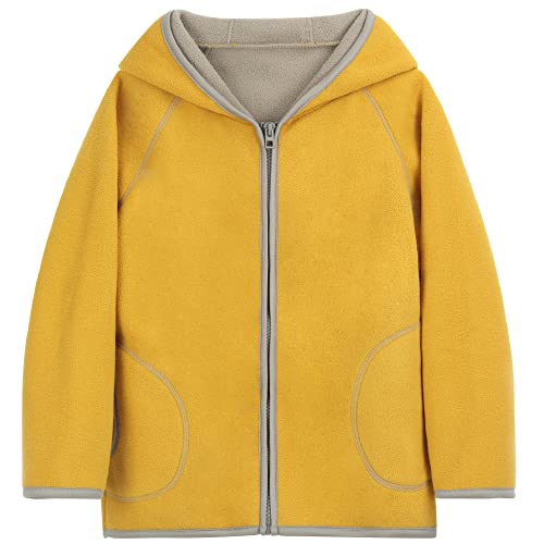 ANIMQUE Kinder Kapuzenjacke Polar Fleece Doppellagig Jungen Mädchen Fleecejacke Reißverschluss Winter Herbst Jacke Warm Sport, Goldgelb 100 von ANIMQUE