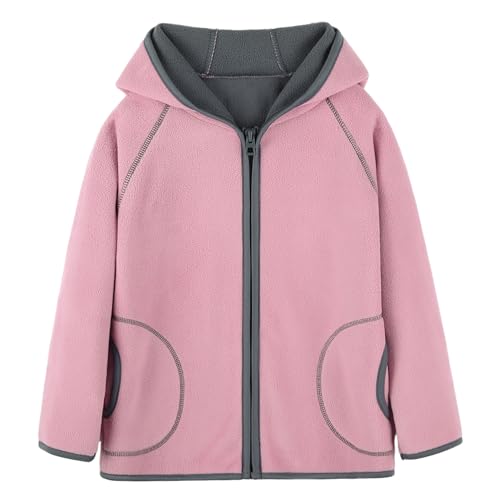 ANIMQUE Kinder Kapuzenjacke Polar Fleece Doppellagig Jungen Mädchen Fleecejacke Reißverschluss Winter Herbst Jacke Warm Sport, Rosa 120 von ANIMQUE