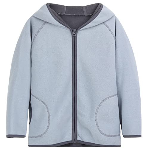 ANIMQUE Kinder Kapuzenjacke Polar Fleece Doppellagig Jungen Mädchen Fleecejacke Reißverschluss Winter Herbst Jacke Warm Sport, Taubenblau 120 von ANIMQUE