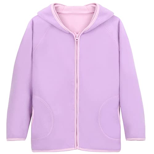 ANIMQUE Kinder Kapuzenjacke Polar Fleece Doppellagig Jungen Mädchen Fleecejacke Reißverschluss Winter Herbst Jacke Warm Sport, Violett 120 von ANIMQUE