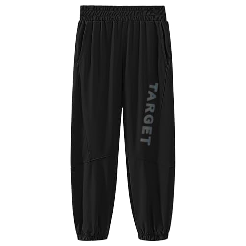 ANIMQUE Kinder Sommer Jogginghose Eisseide Schnelltrocknende Hose Cooles Gefühl Elastische Taille Atmungsaktiv Lässig, Schwarz 180 von ANIMQUE