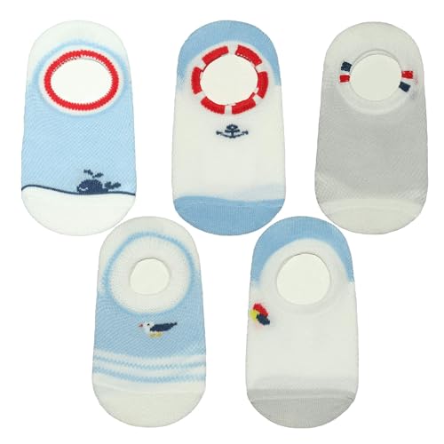 ANIMQUE Kinder Sommersocken Dünn Niedriger Bund Unsichtbare Sneaker Socken 5-7 Jahre Jungen Mädchen Baumwolle Füßlinge Hausschuhe Socken 5er Pack, Marine L von ANIMQUE