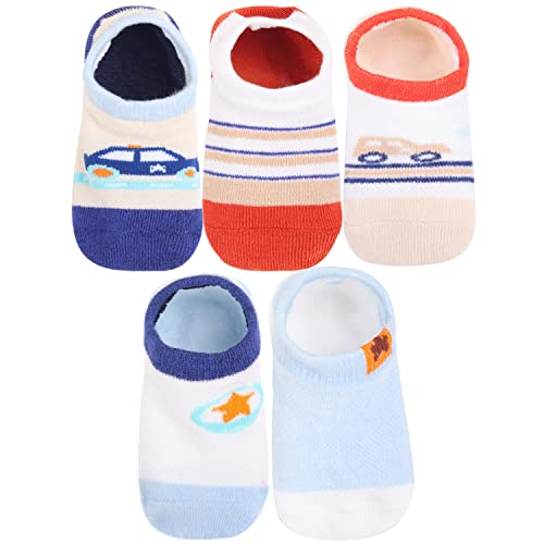 ANIMQUE Kinder Sommersocken Dünn Niedriger Bund Unsichtbare Sneaker Socken 6-18 Monate Jungen Mädchen Baumwolle Füßlinge Hausschuhe Socken 5er Pack, Cartoon Auto S von ANIMQUE