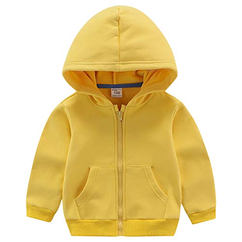 ANIMQUE Kinder Unisex Sweatjacke Einfarbig Thermal Fleece Gefüttert Zip Hoodie Kapuzenpullover Winter, Gelb 110 von ANIMQUE