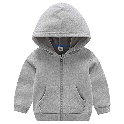 ANIMQUE Kinder Unisex Sweatjacke Einfarbig Thermal Fleece Gefüttert Zip Hoodie Kapuzenpullover Winter, Grau 130 von ANIMQUE