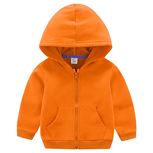ANIMQUE Kinder Unisex Sweatjacke Einfarbig Thermal Fleece Gefüttert Zip Hoodie Kapuzenpullover Winter, Orange 120 von ANIMQUE