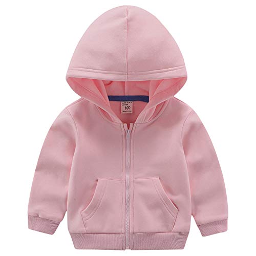 ANIMQUE Kinder Unisex Sweatjacke Einfarbig Thermal Fleece Gefüttert Zip Hoodie Kapuzenpullover Winter, Rosa 140 von ANIMQUE