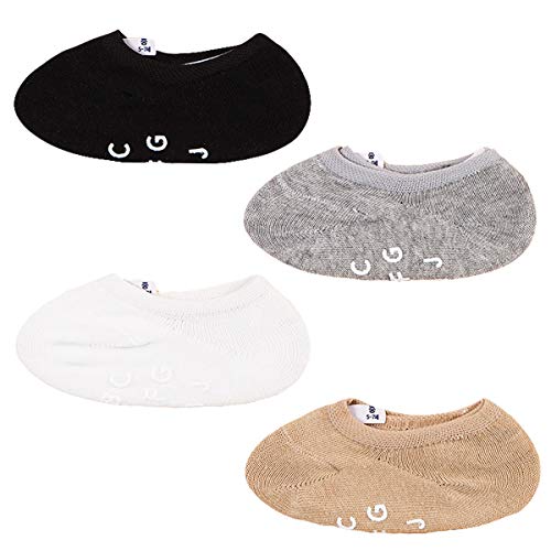 ANIMQUE Kinder Unsichtbare Sneaker Socken Antirutsch 5-7 Jahre Baby Jungen Mädchen Baumwolle Füßlinge Rutschfest 4er Pack Atmungsaktiv Täglich Basic (Einfarbig) von ANIMQUE