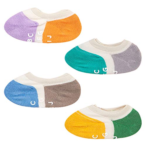 ANIMQUE Kinder Unsichtbare Sneaker Socken Antirutsch 8-10 Jahre Baby Jungen Mädchen Baumwolle Füßlinge Rutschfest 4er Pack Atmungsaktiv Täglich Basic (Mehrfarbig) von ANIMQUE