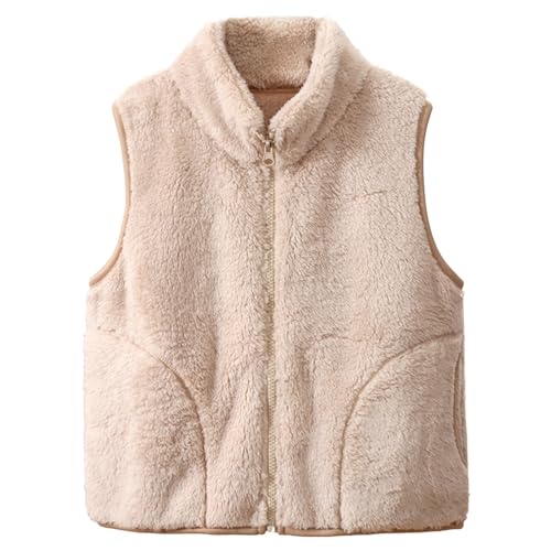 Kleinkind Kinder Fleece Gilet Koralle Stehkragen Reißverschluss Ärmellos Jacke Oberbekleidung Frühling Herbst Winter Übergänge Jahreszeiten Niedlich Warme Weste, Aprikose 160 von ANIMQUE