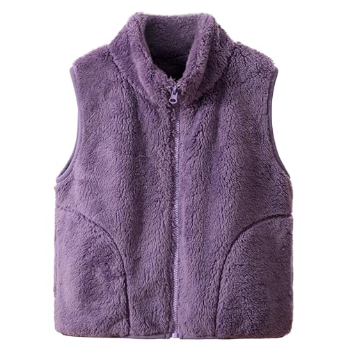 ANIMQUE Kleinkind Kinder Fleece Gilet Koralle Stehkragen Reißverschluss Ärmellos Jacke Oberbekleidung Frühling Herbst Winter Übergänge Jahreszeiten Niedlich Warme Weste, Violett 110 von ANIMQUE