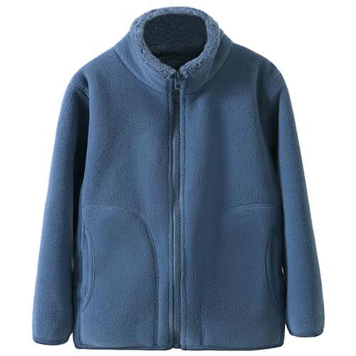 ANIMQUE Kleinkind Kinder Herbst Winter Fleece Jacke Jungen Mädchen Verdickter Stehkragen Winddicht Kinder Reißverschlussmantel Feste Eltern-Kind-Oberbekleidung Oberteile, Azurblau 120 von ANIMQUE