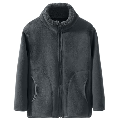 ANIMQUE Kleinkind Kinder Herbst Winter Fleece Jacke Jungen Mädchen Verdickter Stehkragen Winddicht Kinder Reißverschlussmantel Feste Eltern-Kind-Oberbekleidung Oberteile, Dunkelgrau 110 von ANIMQUE