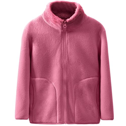 ANIMQUE Kleinkind Kinder Herbst Winter Fleece Jacke Jungen Mädchen Verdickter Stehkragen Winddicht Kinder Reißverschlussmantel Feste Eltern-Kind-Oberbekleidung Oberteile, Dunkelrosa 130 von ANIMQUE