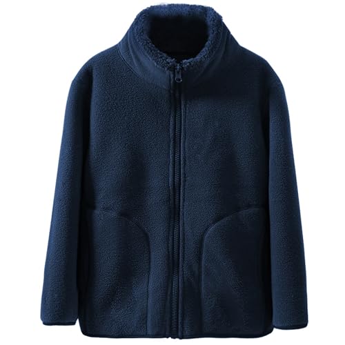 ANIMQUE Kleinkind Kinder Herbst Winter Fleece Jacke Jungen Mädchen Verdickter Stehkragen Winddicht Kinder Reißverschlussmantel Feste Eltern-Kind-Oberbekleidung Oberteile, Marineblau 120 von ANIMQUE