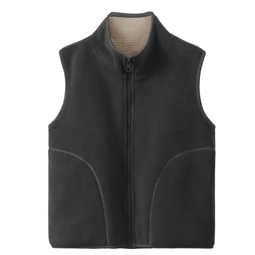 ANIMQUE Kleinkind Kinder Polar Fleece Gilet Stehkragen Schwirren Verdicken Ärmellos Jacke Herbst Winter Warm Einfach Eltern-Kind Oberteile Oberbekleidung, Dunkelgrau 170 von ANIMQUE