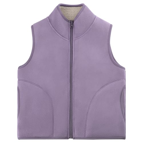 ANIMQUE Kleinkind Kinder Polar Fleece Gilet Stehkragen Schwirren Verdicken Ärmellos Jacke Herbst Winter Warm Einfach Eltern-Kind Oberteile Oberbekleidung, Lila 120 von ANIMQUE