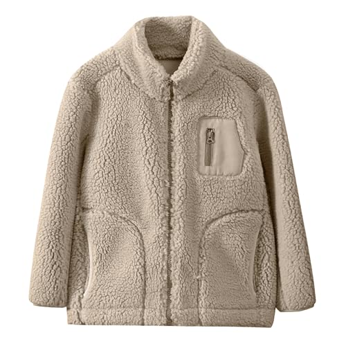 ANIMQUE Kleinkind Kinder Polar Fleece Jacke Herbst Winter Verdicken Stehkragen Winddicht Schwirren Mantel Eltern-Kind Einfach Oberteile Oberbekleidung mit Taschen, Khaki 160 von ANIMQUE