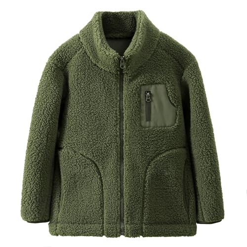 ANIMQUE Kleinkind Kinder Polar Fleece Jacke Herbst Winter Verdicken Stehkragen Winddicht Schwirren Mantel Eltern-Kind Einfach Oberteile Oberbekleidung mit Taschen, Olivgrün 110 von ANIMQUE