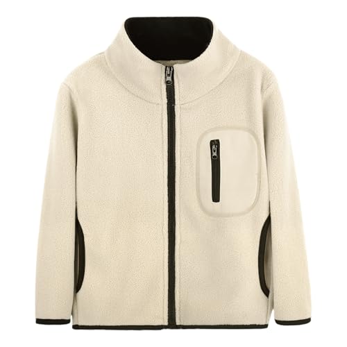 ANIMQUE Kleinkind Kinder Polar Fleece Jacke Stehkragen Winddichte Jacke Reißverschluss Leichte Mantel Einfach Eltern-Kind Oberbekleidung, Khaki 140 von ANIMQUE