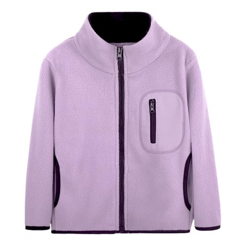 ANIMQUE Kleinkind Kinder Polar Fleece Jacke Stehkragen Winddichte Jacke Reißverschluss Leichte Mantel Einfach Eltern-Kind Oberbekleidung, Violett 110 von ANIMQUE