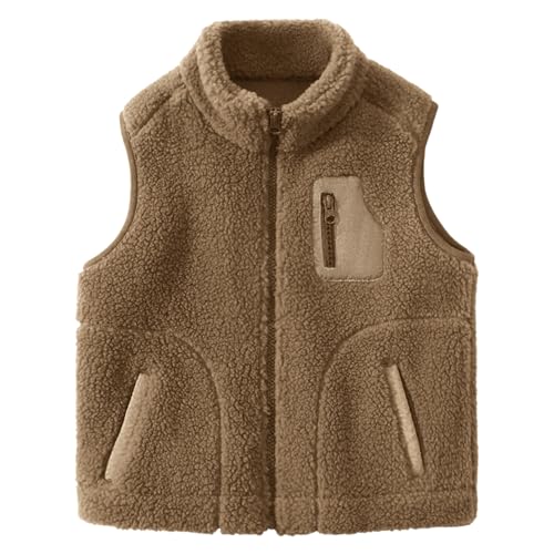 ANIMQUE Kleinkind Kinder Polarfleece Weste Verdicken Kinder Stehkragen Reißverschluss Ärmellose Jacke Eltern-Kind Herbst Winter Oberteile Oberbekleidung mit Taschen, Braun 160 von ANIMQUE