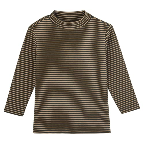 ANIMQUE Kleinkind Kinder Thermounterwäsche Streifen Stehkragen Oberteile Jungen Mädchen Herbst Winter Warm Unterwäsche Erwachsene Eltern-Kind Weich Langarmshirt, Braun 140 von ANIMQUE