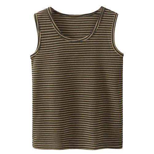 ANIMQUE Kleinkind Kinder Unterhemden Jungen Mädchen Tanktops Dicke Thermounterwäsche Klassisch Gestreift Rundhalsausschnitt Ärmellose Erwachsene Eltern-Kind Weich Oberteile, Braun 140 von ANIMQUE