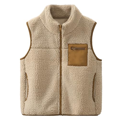 ANIMQUE Kleinkind Polar Fleece Gilet Verdicken Jungen Mädchen Kinder Ärmellos Stehkragen Schwirren Jacke Eltern-Kind Oberteile Farbblockiert Taschen Oberbekleidung, Khaki 120 von ANIMQUE