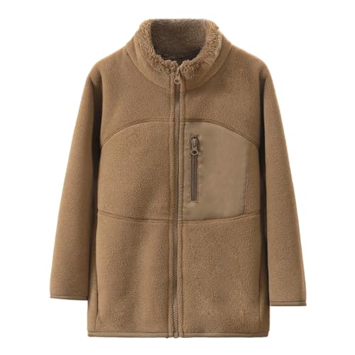 ANIMQUE Kleinkind Polar Fleece Jacke Verdicken Stand-Up Kragen Winddicht Herbst Winter Mantel Jungen Mädchen Schwirren Taschen Eltern-Kind Oberteile Oberbekleidung, Braun 110 von ANIMQUE