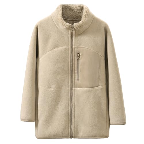 ANIMQUE Kleinkind Polar Fleece Jacke Verdicken Stand-Up Kragen Winddicht Herbst Winter Mantel Jungen Mädchen Schwirren Taschen Eltern-Kind Oberteile Oberbekleidung, Khaki 110 von ANIMQUE