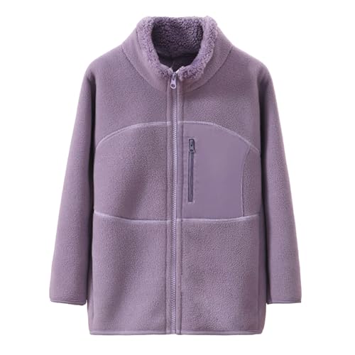 ANIMQUE Kleinkind Polar Fleece Jacke Verdicken Stand-Up Kragen Winddicht Herbst Winter Mantel Jungen Mädchen Schwirren Taschen Eltern-Kind Oberteile Oberbekleidung, Lila 110 von ANIMQUE