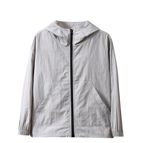 ANIMQUE Kleinkind Sonnenschutz Kapuzenjacke Kinder Dünn Sommer Leichte Reißverschluss Sportjacke Jungen Mädchen Outdoor Langarm Tops, Grau 110 von ANIMQUE