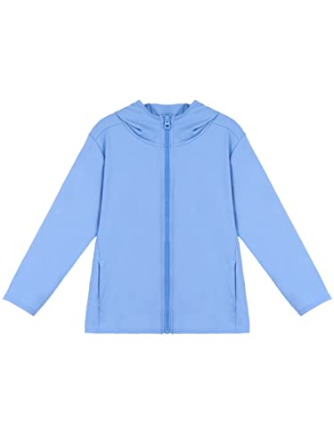 ANIMQUE Kleinkind Sonnenschutz Kapuzenjacke Sommer Eltern-Kind Leichte Langarm Jungen Mädchen Sportjacke Atmungsaktiv Schnelltrocknend Kinder Reißverschluss Outdoor Oberbekleidung, Azurblau 120 von ANIMQUE