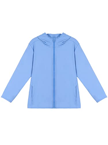 ANIMQUE Kleinkind Sonnenschutz Kapuzenjacke Sommer Eltern-Kind Leichte Langarm Jungen Mädchen Sportjacke Atmungsaktiv Schnelltrocknend Kinder Reißverschluss Outdoor Oberbekleidung, Azurblau 160 von ANIMQUE