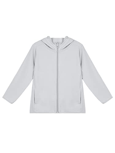 ANIMQUE Kleinkind Sonnenschutz Kapuzenjacke Sommer Eltern-Kind Leichte Langarm Jungen Mädchen Sportjacke Atmungsaktiv Schnelltrocknend Kinder Reißverschluss Outdoor Oberbekleidung, Helles Grau 165 von ANIMQUE
