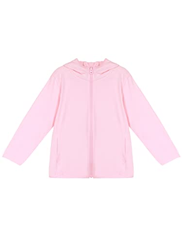 ANIMQUE Kleinkind Sonnenschutz Kapuzenjacke Sommer Eltern-Kind Leichte Langarm Jungen Mädchen Sportjacke Atmungsaktiv Schnelltrocknend Kinder Reißverschluss Outdoor Oberbekleidung, Helles Rosa 120 von ANIMQUE