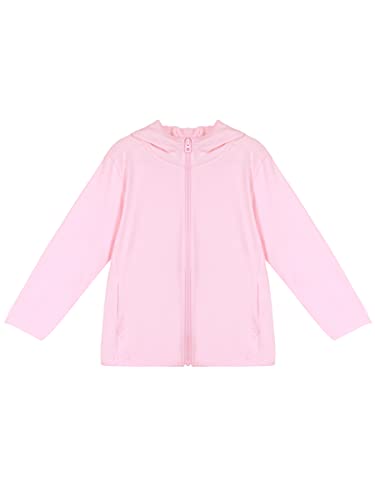 ANIMQUE Kleinkind Sonnenschutz Kapuzenjacke Sommer Eltern-Kind Leichte Langarm Jungen Mädchen Sportjacke Atmungsaktiv Schnelltrocknend Kinder Reißverschluss Outdoor Oberbekleidung, Helles Rosa 140 von ANIMQUE