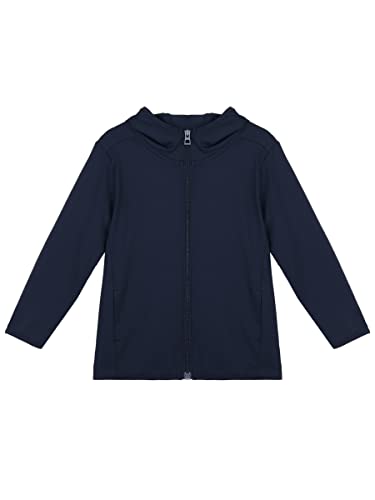 ANIMQUE Kleinkind Sonnenschutz Kapuzenjacke Sommer Eltern-Kind Leichte Langarm Jungen Mädchen Sportjacke Atmungsaktiv Schnelltrocknend Kinder Reißverschluss Outdoor Oberbekleidung, Marineblau 120 von ANIMQUE