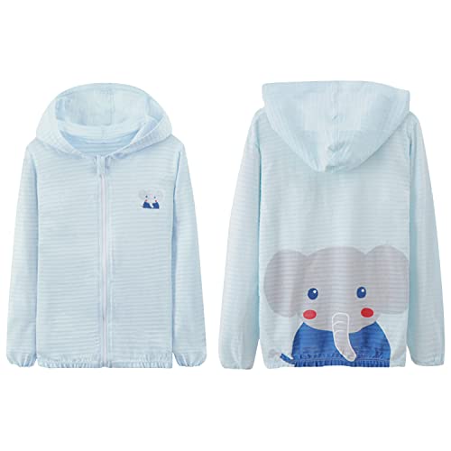 Ultradünn Kinder Kapuzenjacke Sommer Baumwolle Langarm Oberbekleidung Jungen Mädchen Niedlich Cartoon Druck Baby Frühling Herbst Übergangsjack 1-14 Jahre, Elefant Hellblau 110 von ANIMQUE