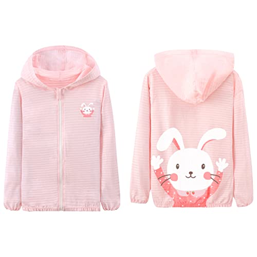 Ultradünn Kinder Kapuzenjacke Sommer Baumwolle Langarm Oberbekleidung Jungen Mädchen Niedlich Cartoon Druck Baby Frühling Herbst Übergangsjack 1-14 Jahre, Kaninchen Rosa 90 von ANIMQUE