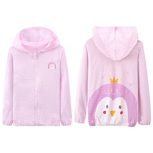ANIMQUE Ultradünn Kinder Kapuzenjacke Sommer Baumwolle Langarm Oberbekleidung Jungen Mädchen Niedlich Cartoon Druck Baby Frühling Herbst Übergangsjack 1-14 Jahre, Pinguin Lila 140 von ANIMQUE